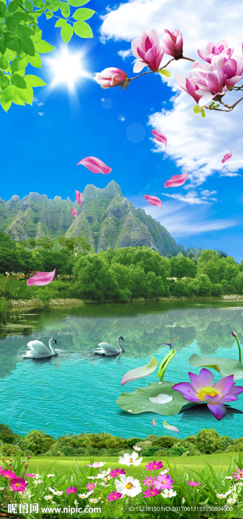 山水风景玄关背景墙