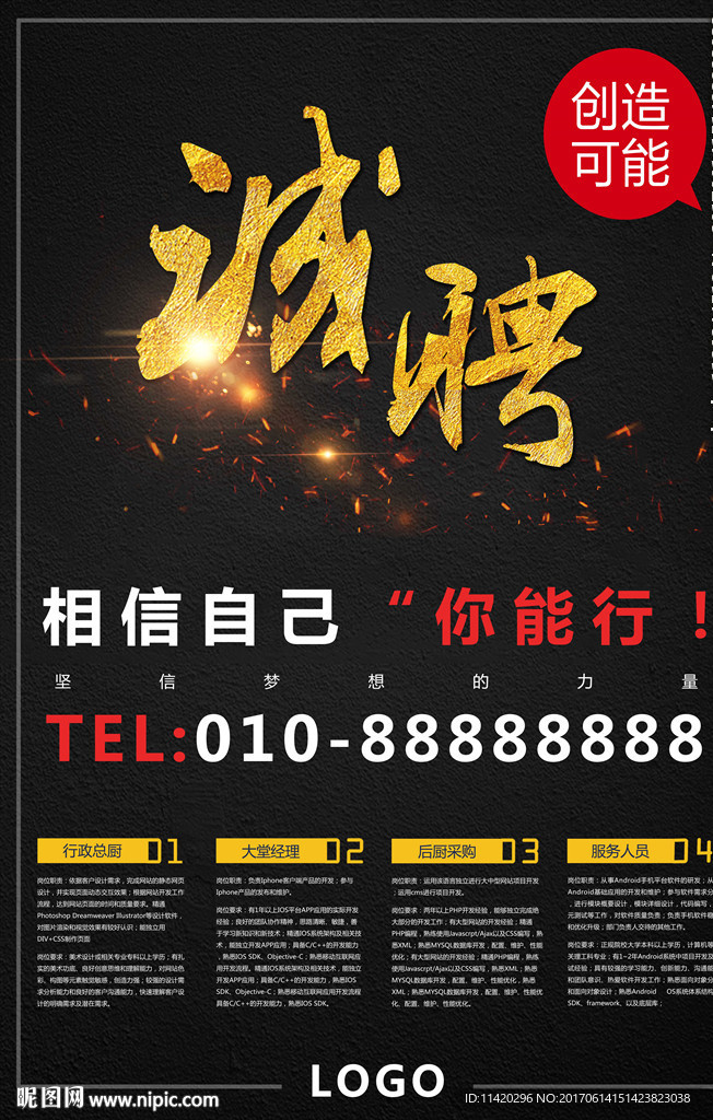 相信自己你能行招聘海报