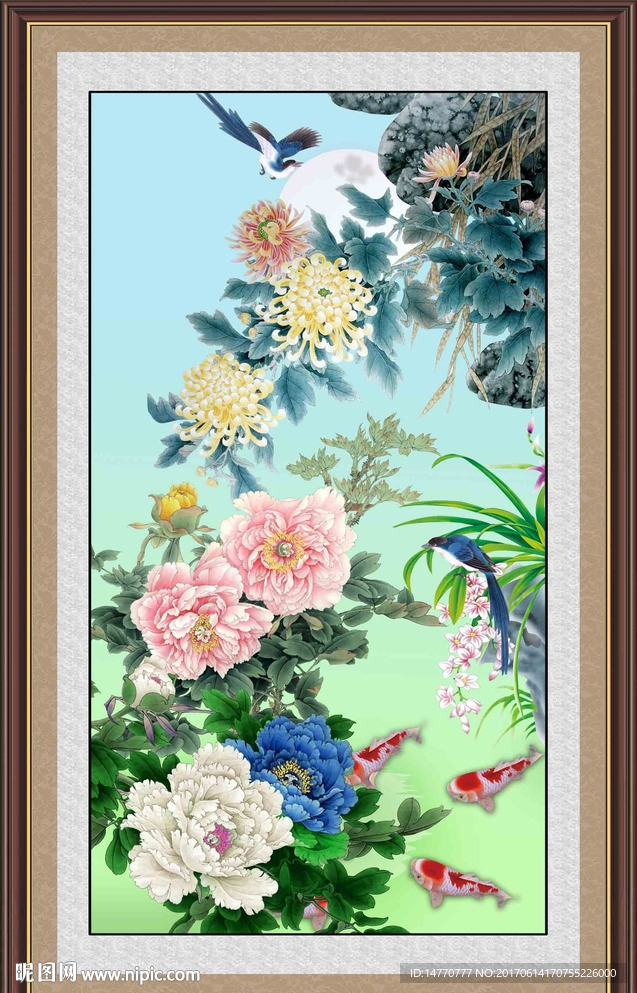 花鸟牡丹兰花图