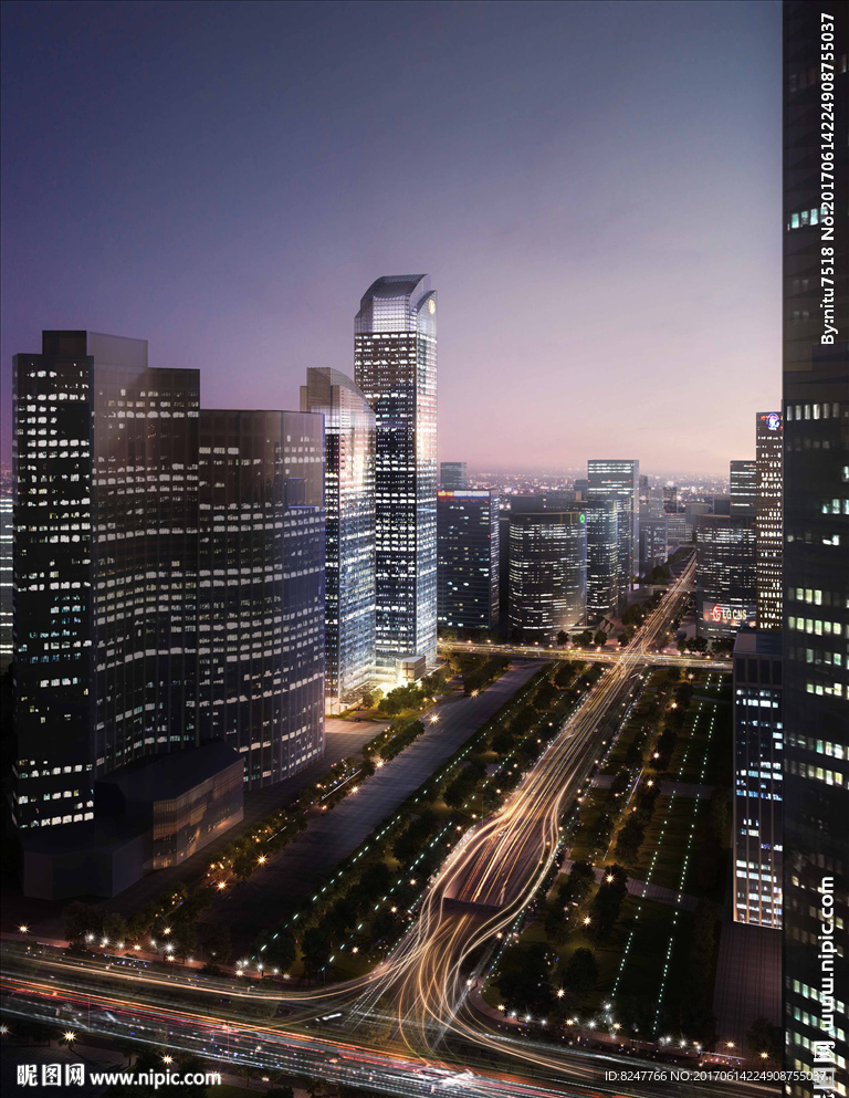 繁华都市夜景鸟瞰建筑效果图