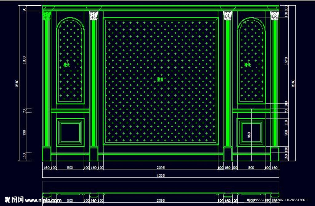 家装CAD实木背景压线墙板背景