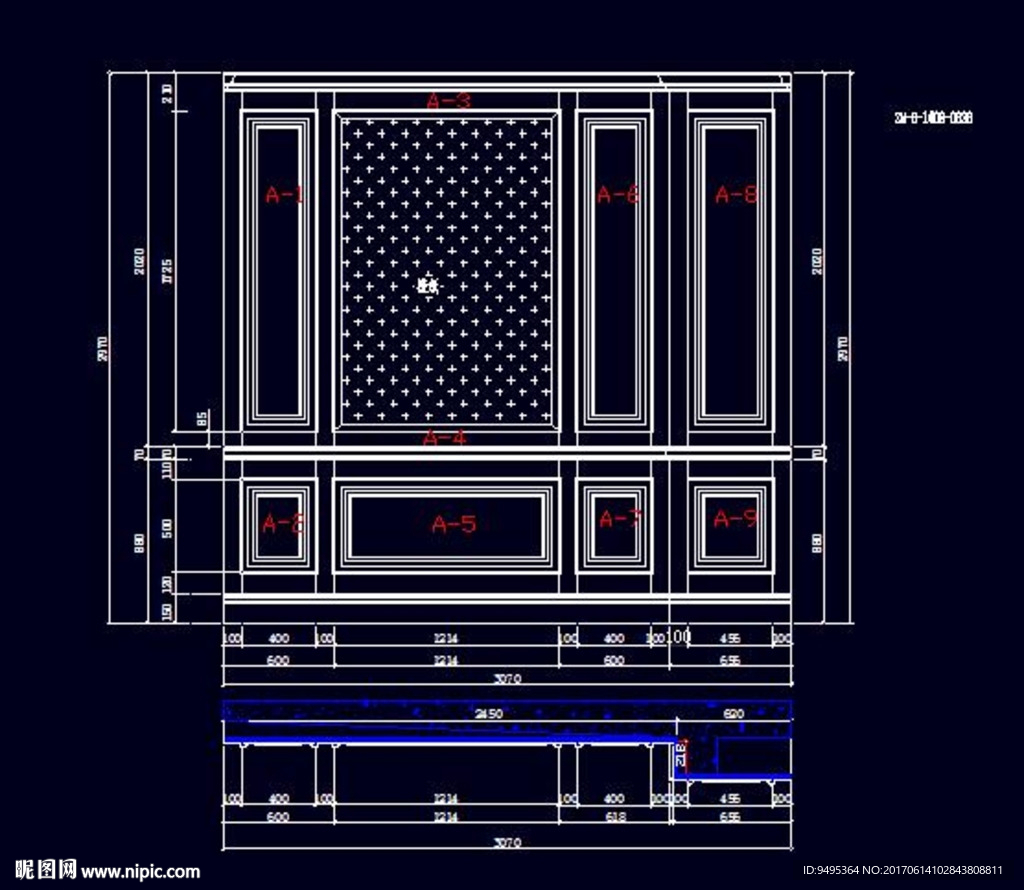 家装CAD实木背景压线墙板背景