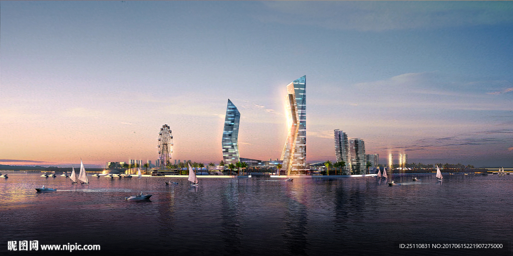 水景黄昏公共建筑