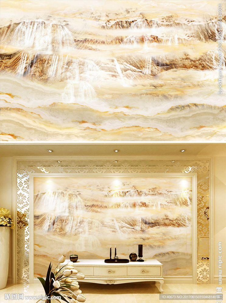 大理石纹山水客厅背景墙