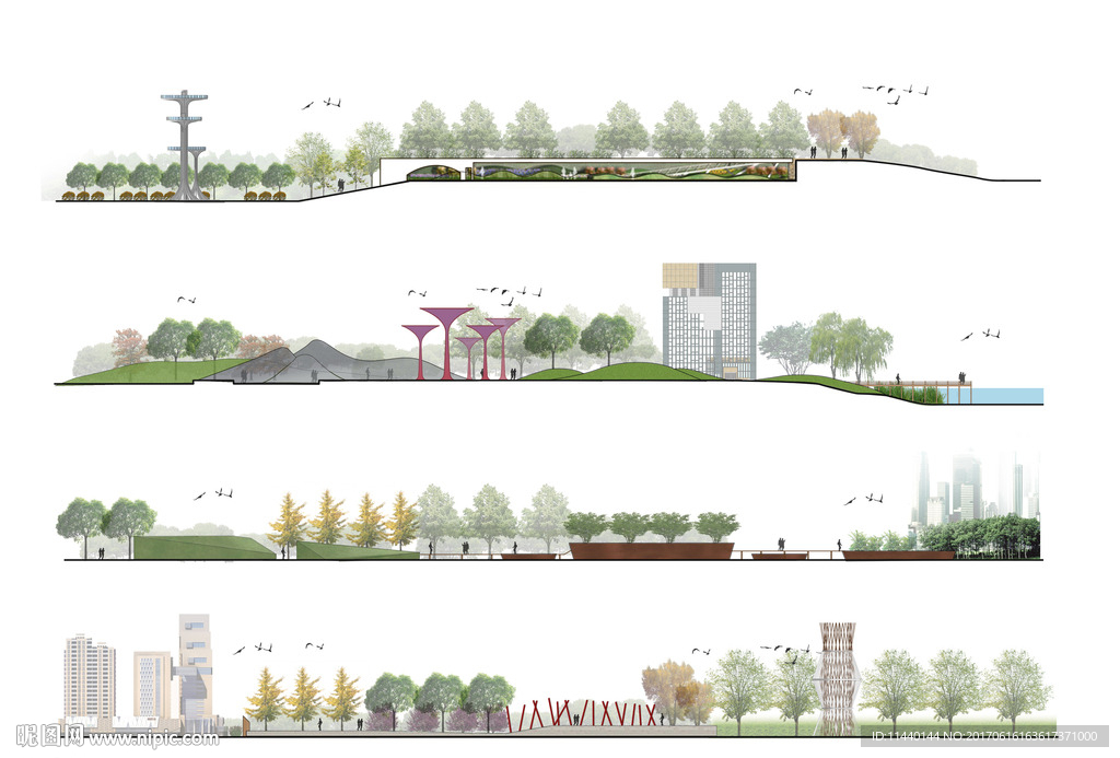 大型公园景观立面PSD