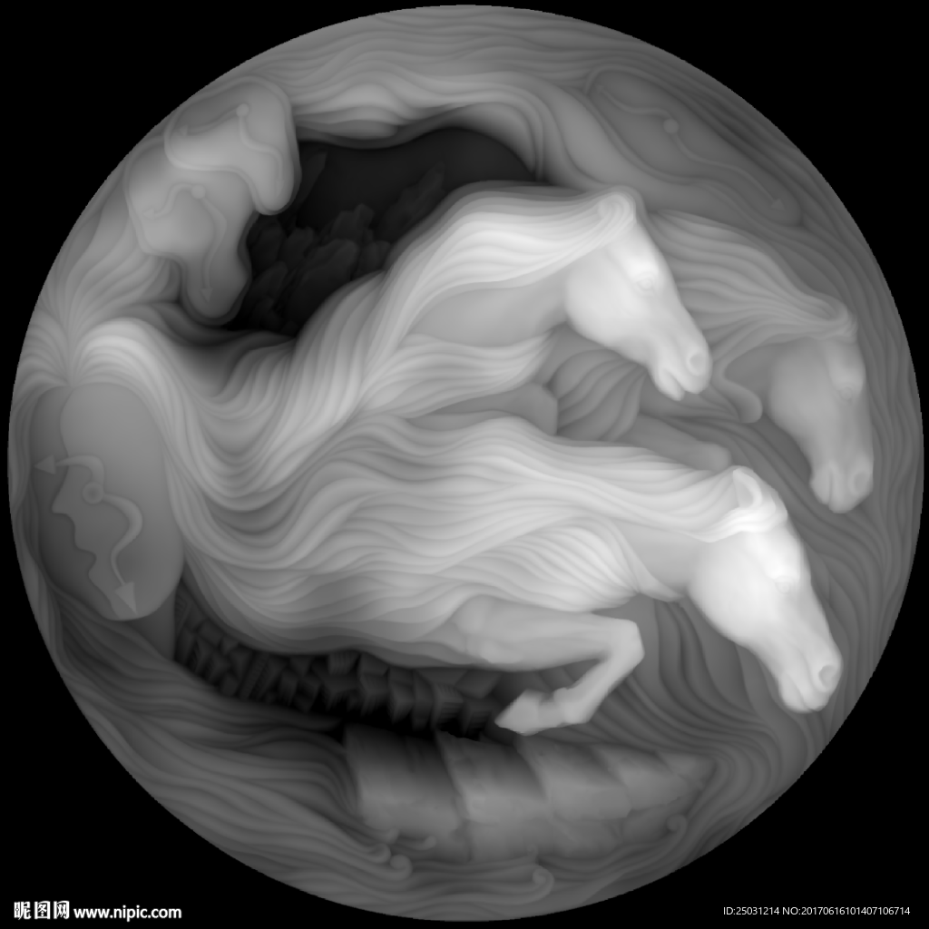 精雕灰度图  马