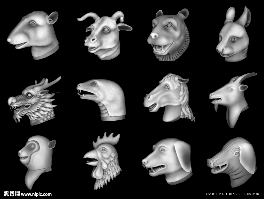 精雕灰度图  十二生肖