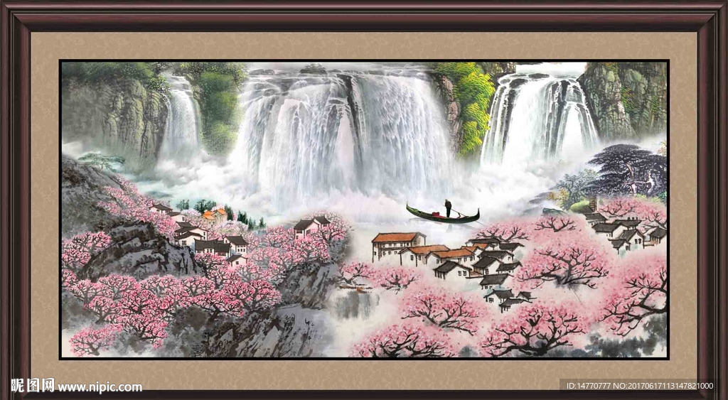 山水国画瀑布