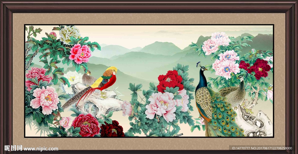花开富贵孔雀图