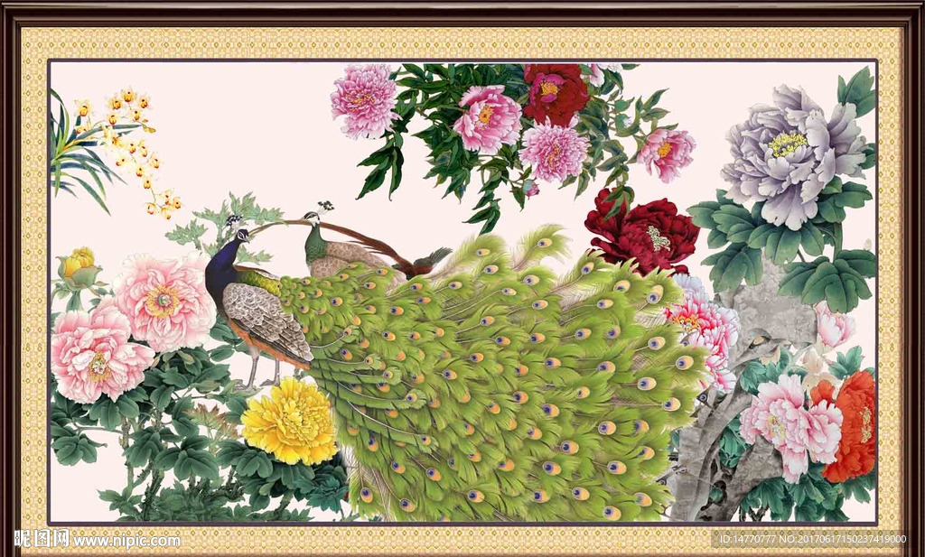 花开富贵孔雀图