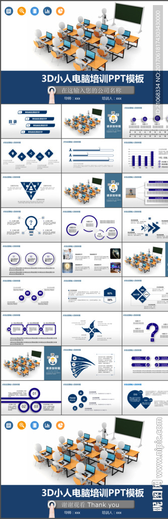 3D小人电脑培训职场动态PPT