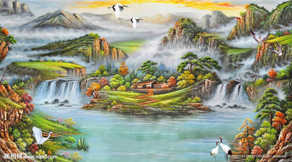 电视背景墙油画风景