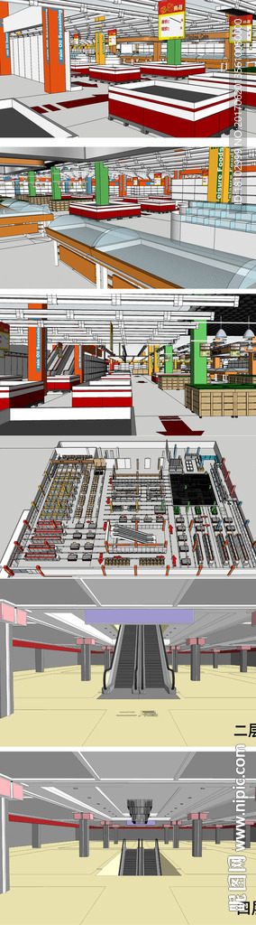 商场及超市室内草图大师SU模型
