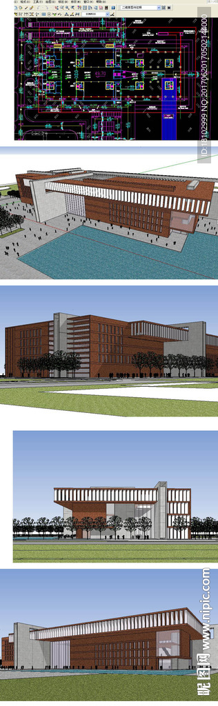 文化建筑草图SU模型含CAD