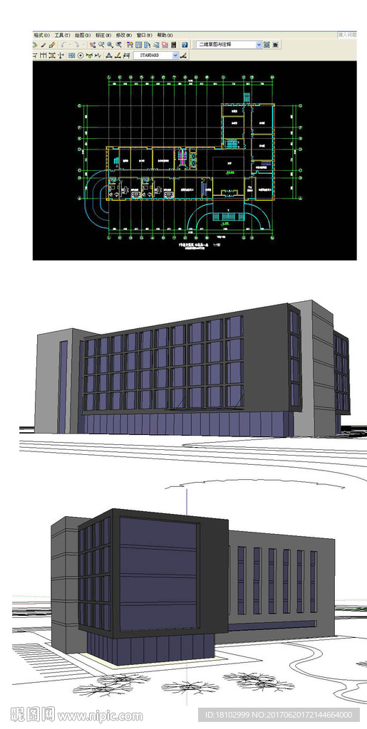 办公楼建筑草图SU模型含CAD