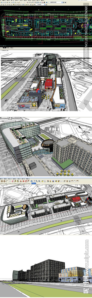商业街建筑草图SU模型含CAD