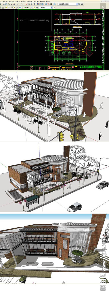 售楼处建筑草图SU模型含CAD