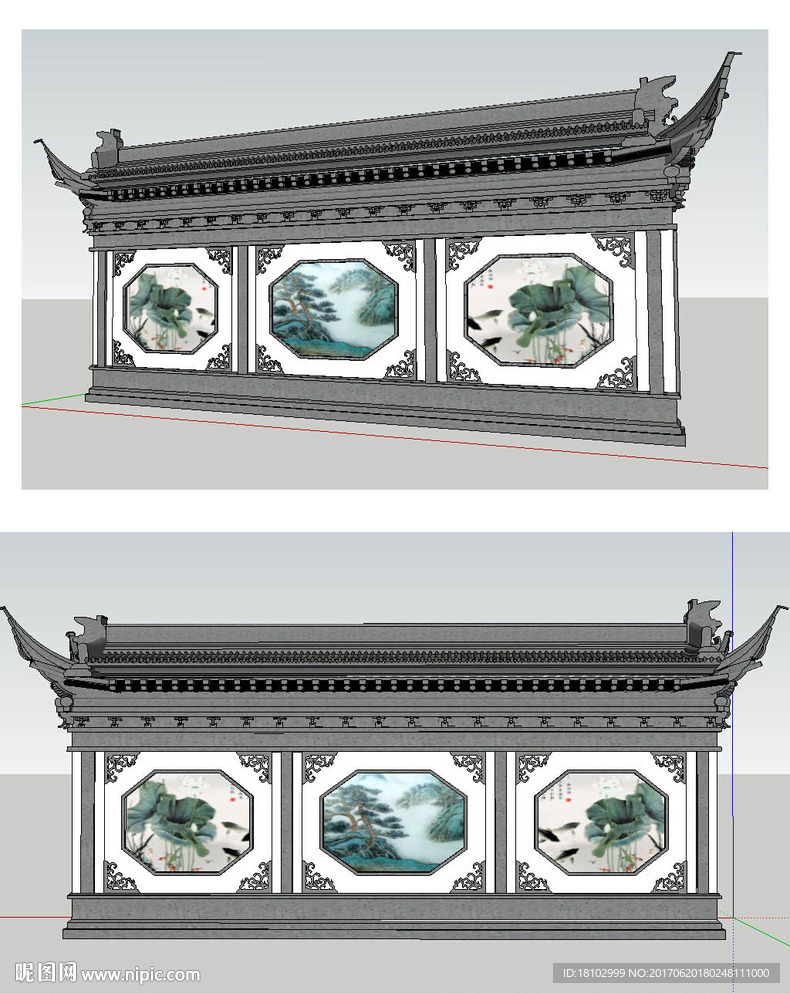 白族照壁景观草图大师SU模型