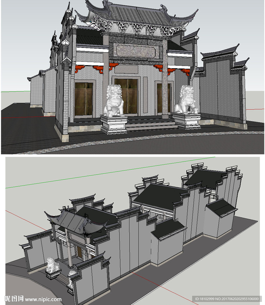 大型宗祠建筑草图大师SU模型