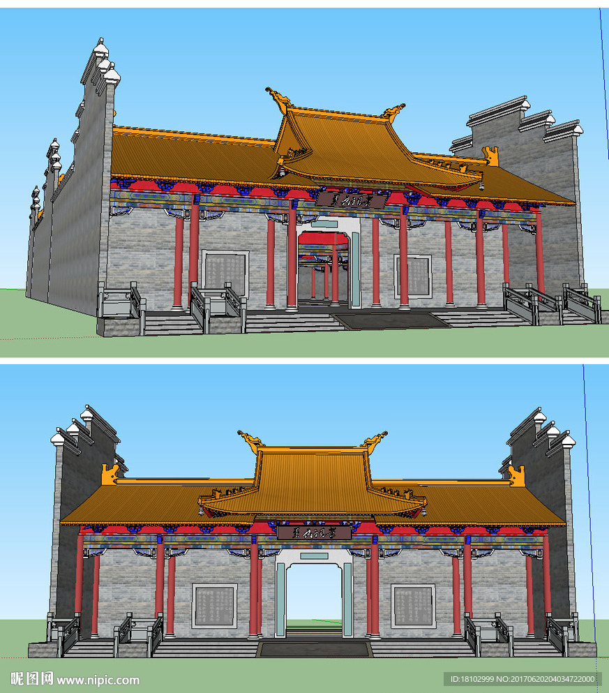 祠堂建筑草图大师SKP模型