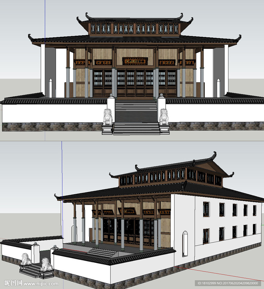 宗祠建筑草图大师SKP模型