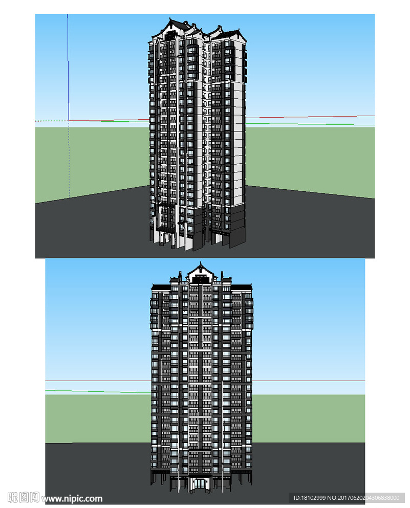 岭南风格高层建筑草图大师模型