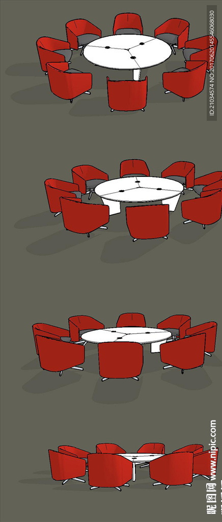 圆形商务会议桌椅SU模型设计