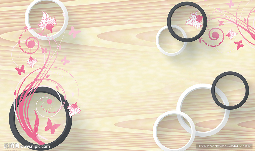 梦幻花卉木纹圈圈电视背景墙