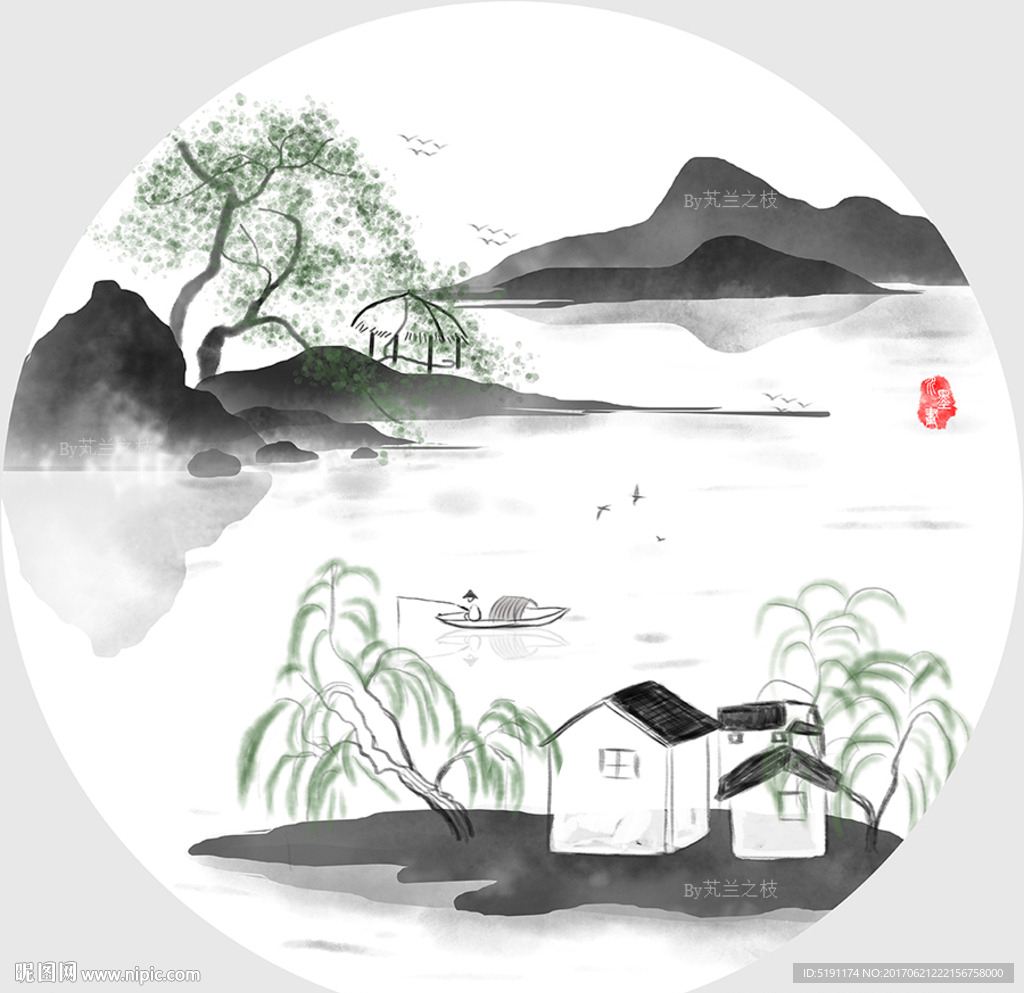 新中式水墨山水画