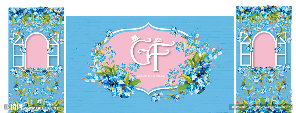 婚礼 背景 粉蓝花朵 唯美