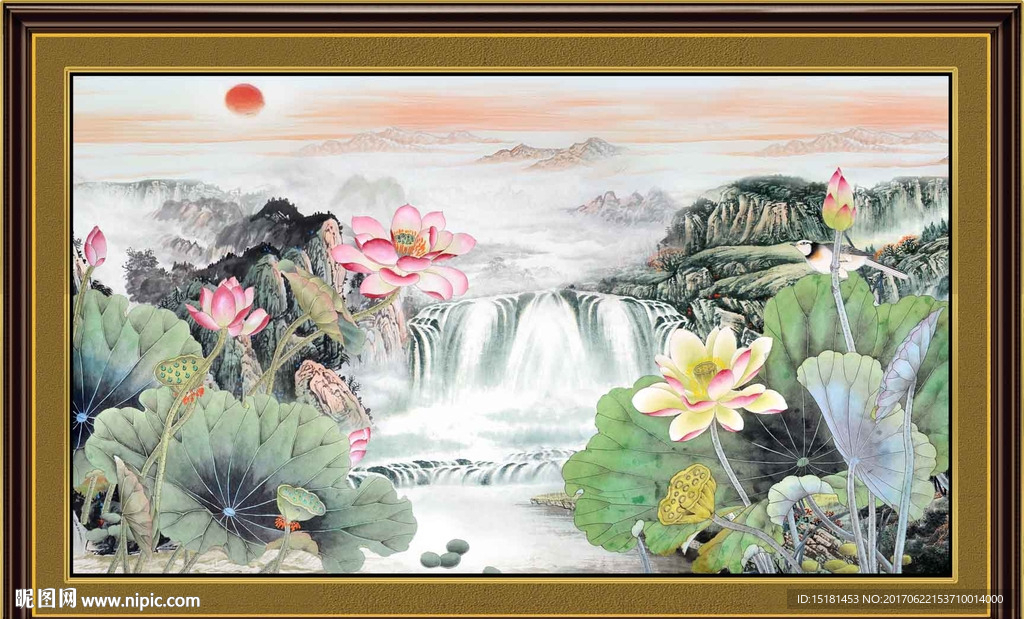 荷花山水