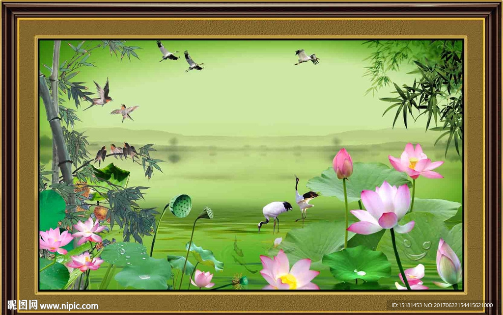 荷花竹子图