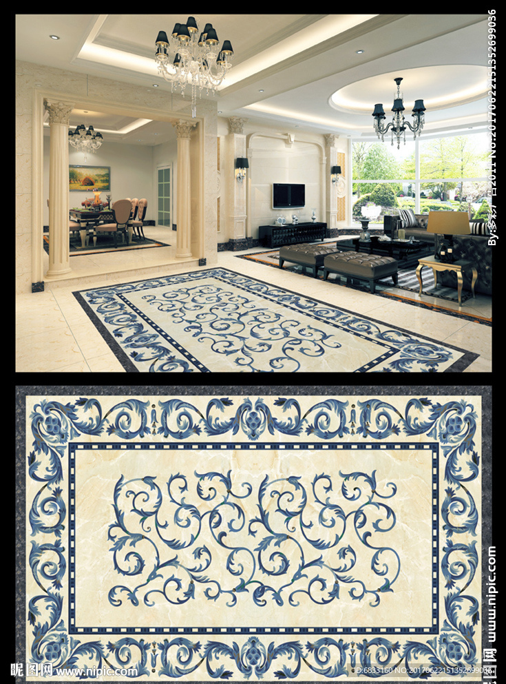 客厅地拼 主题地砖 抛晶砖