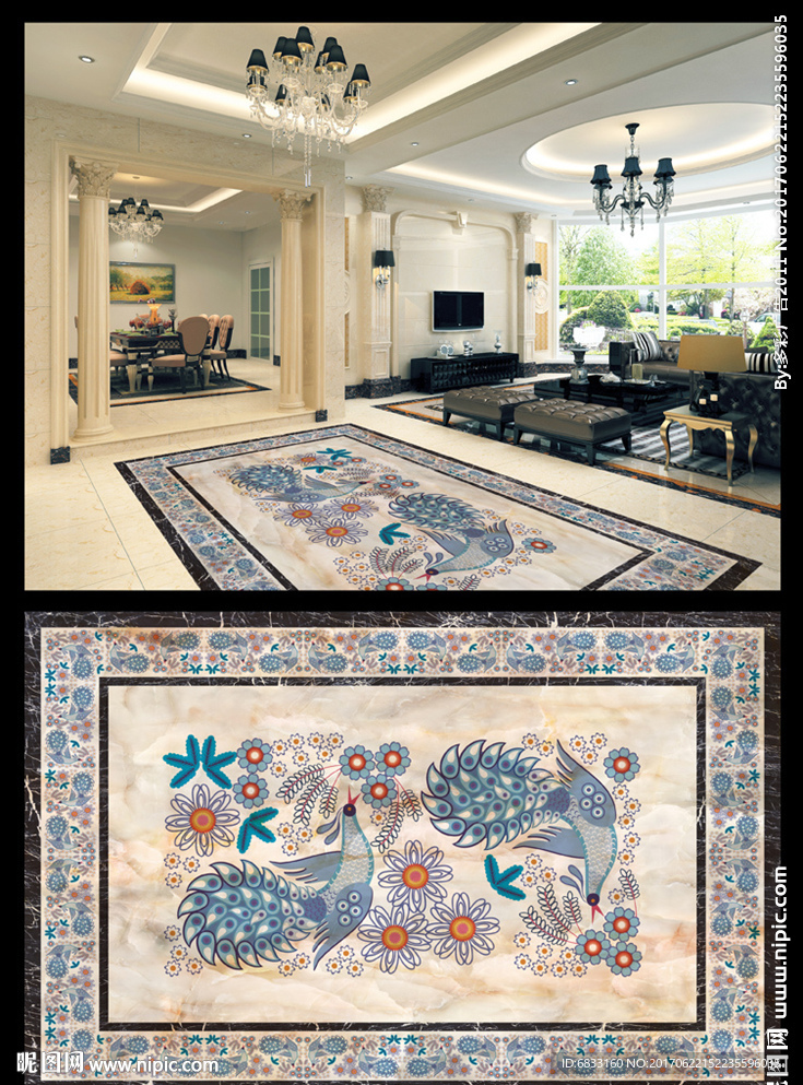 客厅地拼 主题地砖 抛晶砖
