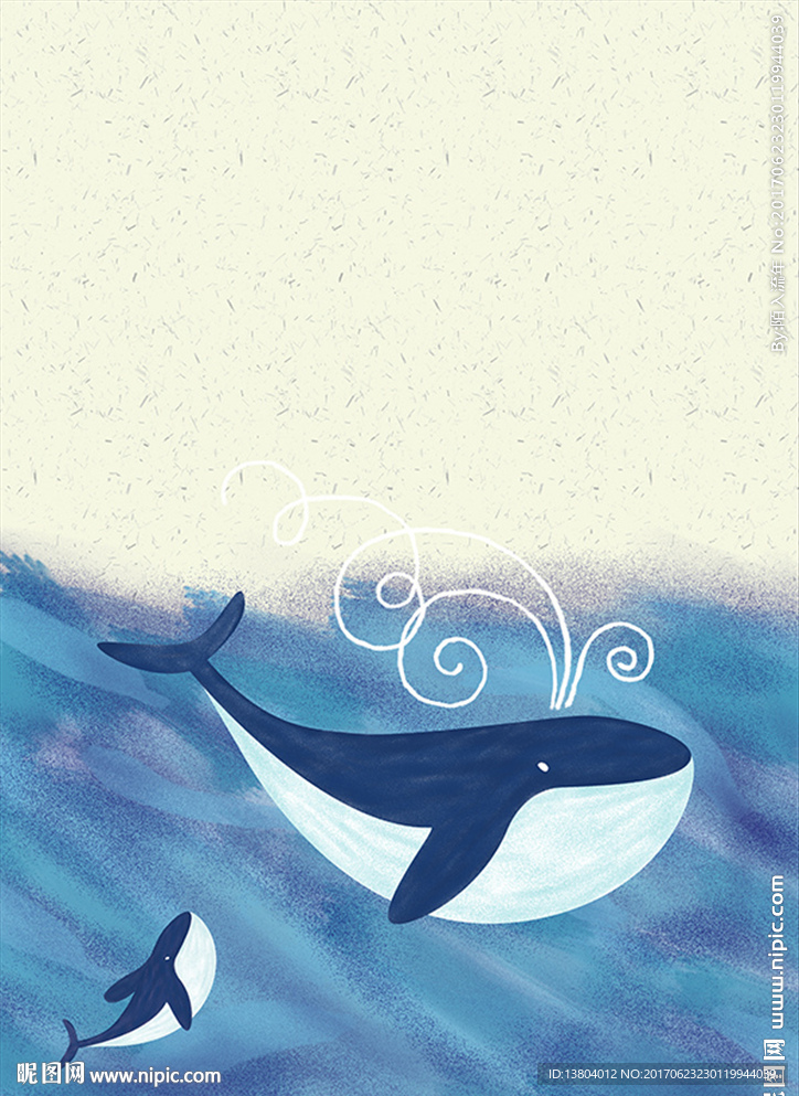 清新可爱手绘鲸鱼海报手机屏保