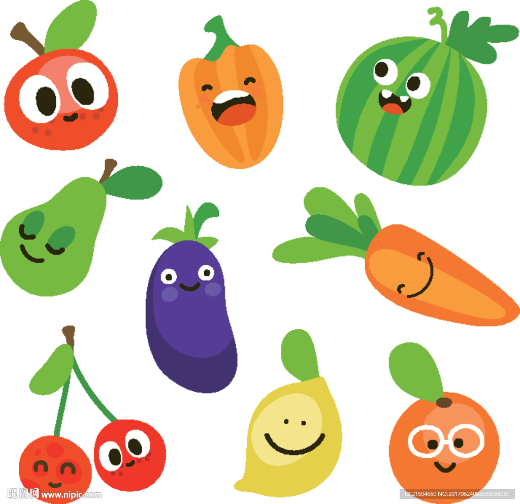 精致可爱有趣矢量蔬菜水果插画