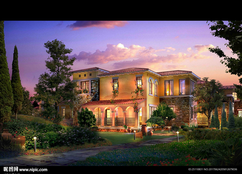 黄昏别墅景观图