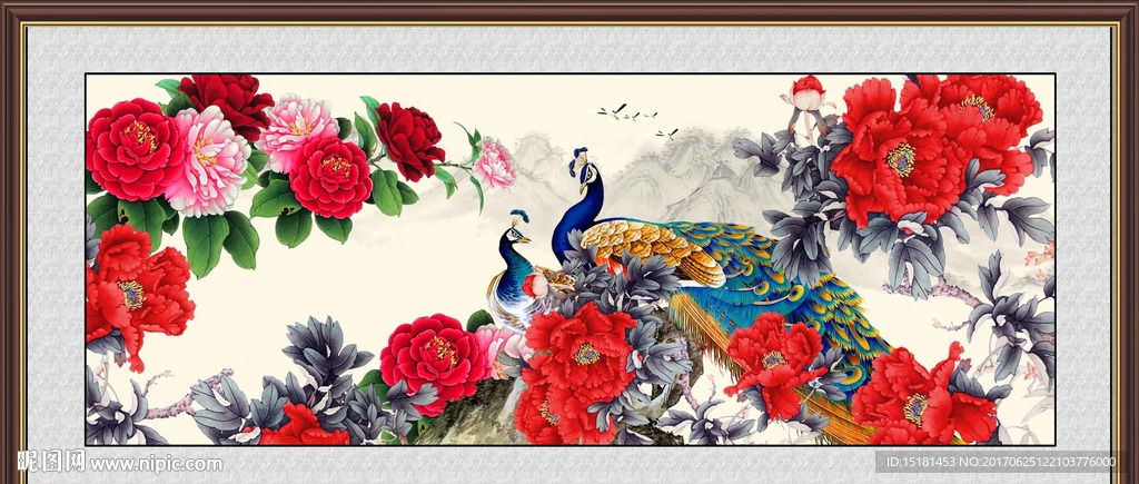 花开富贵孔雀图