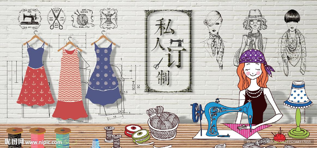 手绘卡通服装店背景