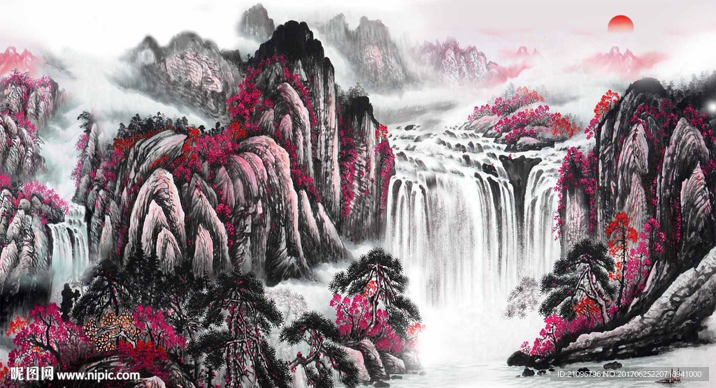 国画山水电视背景墙