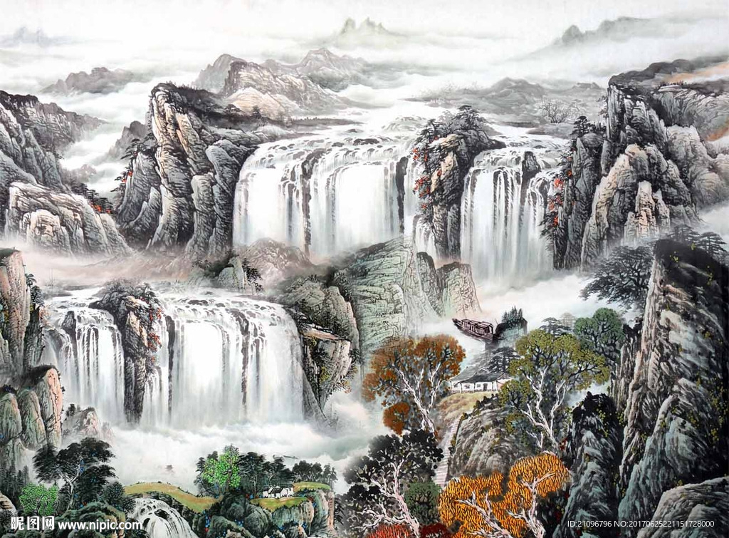 山水国画背景墙
