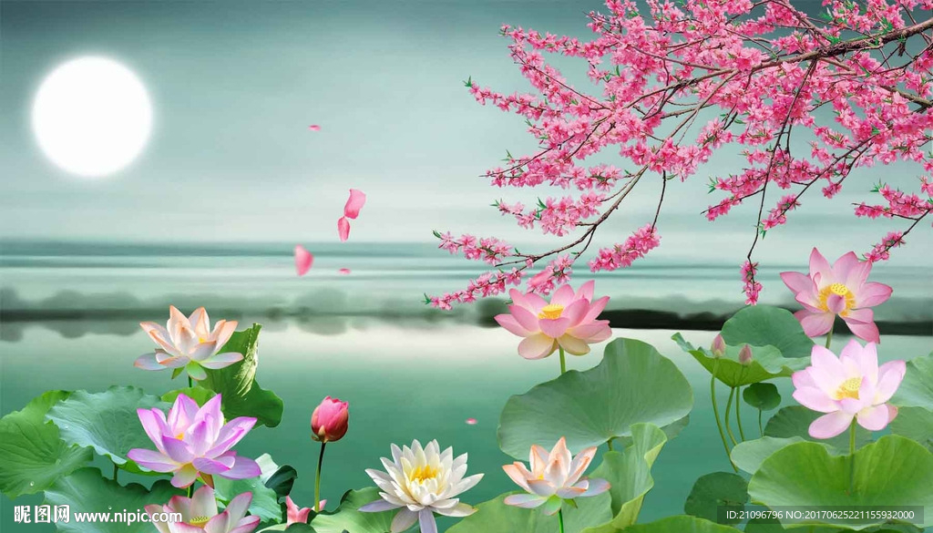 中式荷花背景墙