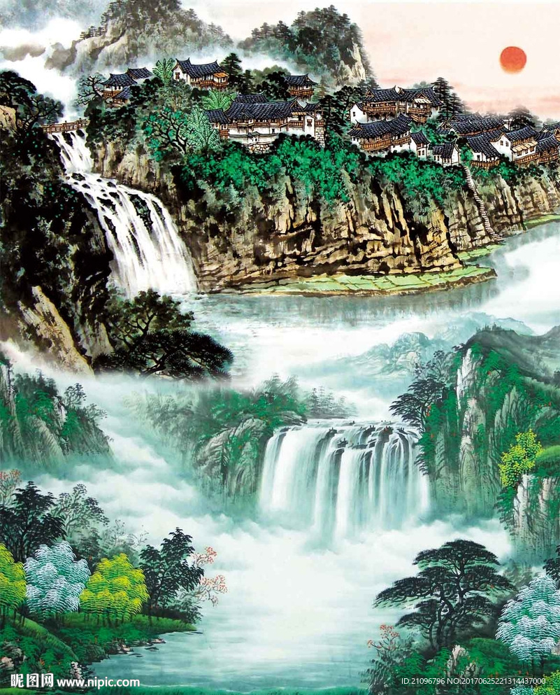 国画山水电视背景墙