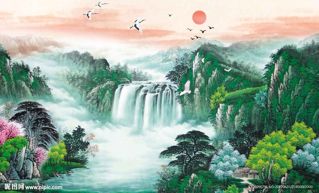 国画山水电视背景墙