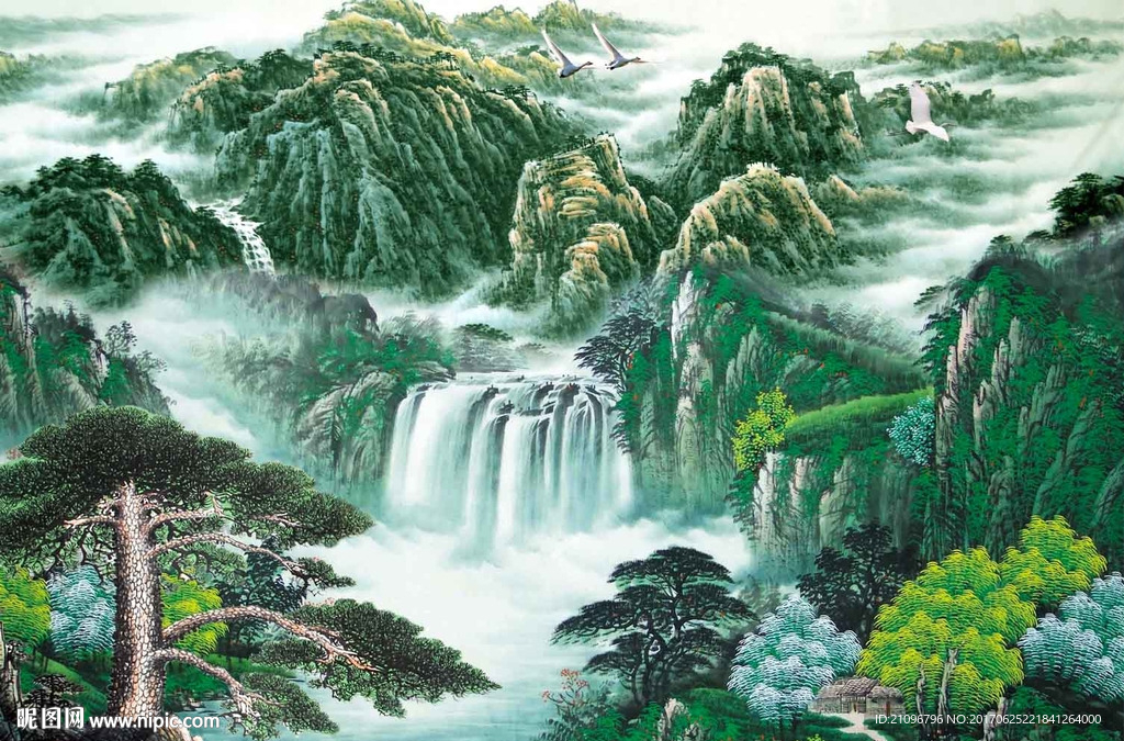 山水国画电视背景墙