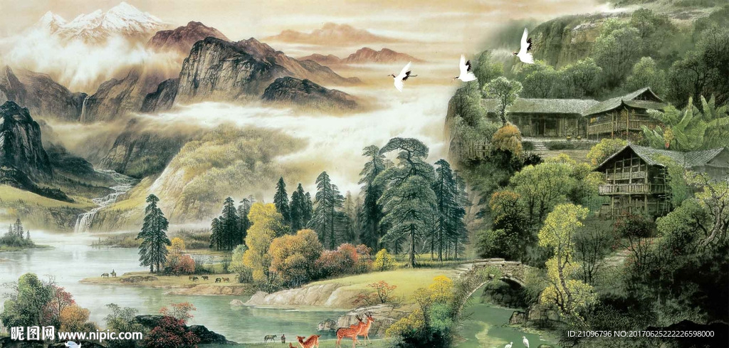 国画山水背景墙