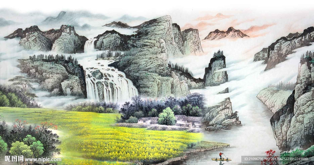 国画山水电视背景墙