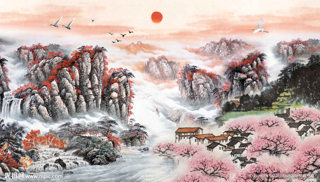 国画山水电视背景墙