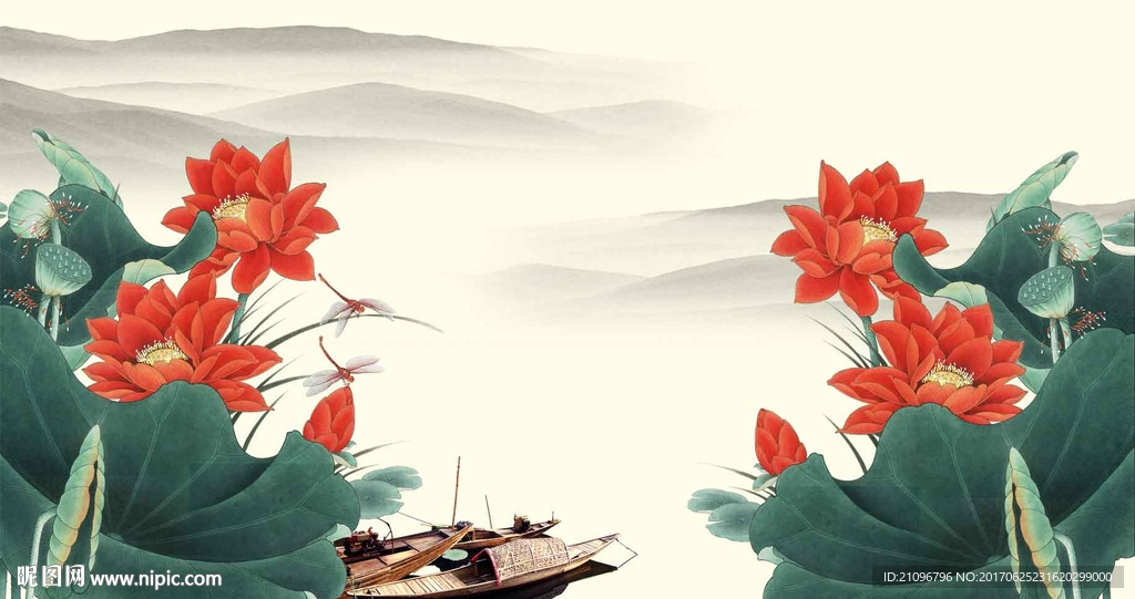 荷花背景墙