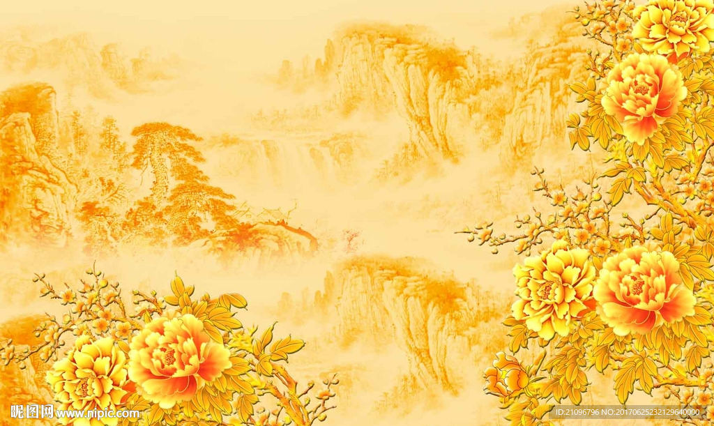 金色牡丹背景墙